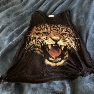 Women’s Black Tank Top with Tiger - Size Small